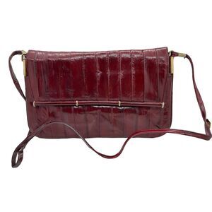 Purse Handbag Clutch Vintage Made in Korea Burgundy Eel Skin 1960s 70s Retro